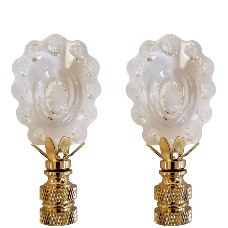 Large Clear Faceted Crystal Lamp Finial with Polished Brass Base
