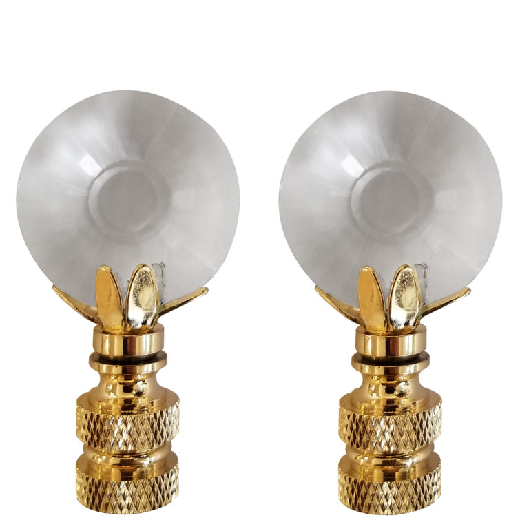 Large Clear Faceted Crystal Lamp Finial with Polished Brass Base