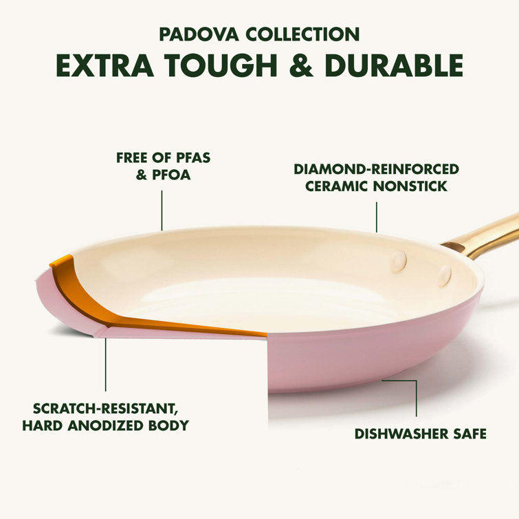 Blush Pink Ceramic Nonstick 10-Piece Cookware Set with Gold Handles