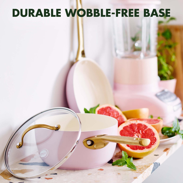 Blush Pink Ceramic Nonstick 10-Piece Cookware Set with Gold Handles