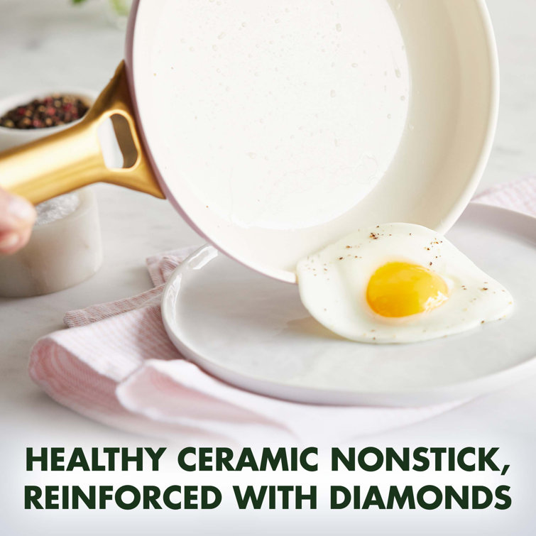 Blush Pink Ceramic Nonstick 10-Piece Cookware Set with Gold Handles