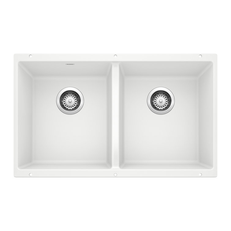 White Granite Double Bowl Undermount Kitchen Sink