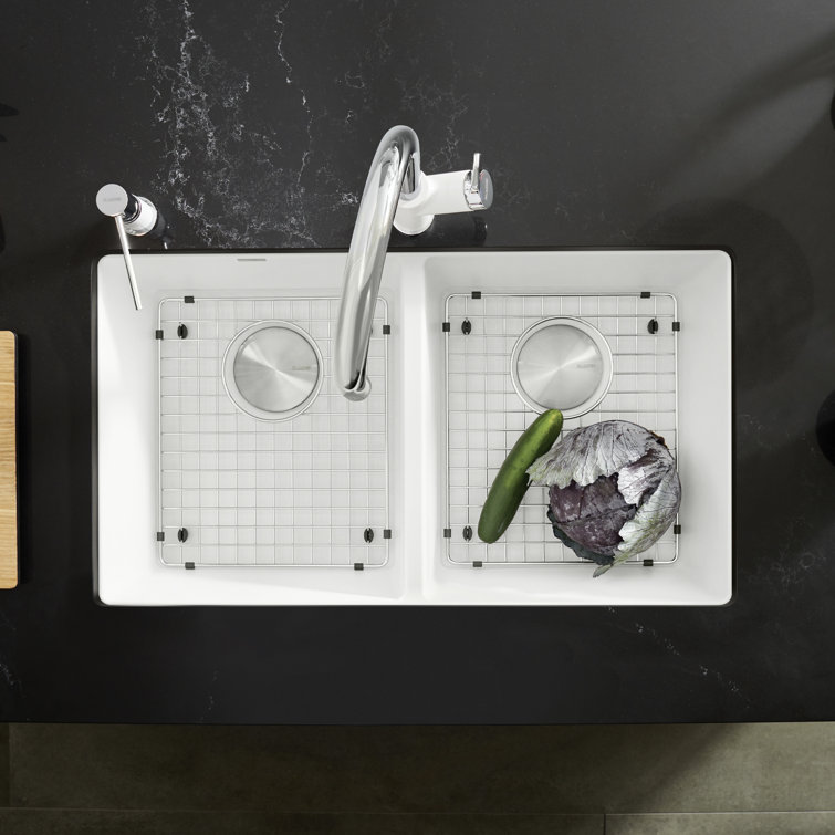 White Granite Double Bowl Undermount Kitchen Sink