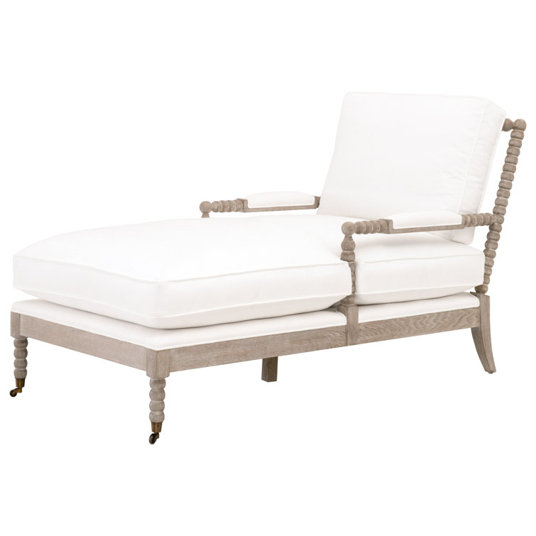 Natural Gray Oak and Pearl Upholstered Chaise Lounge with Brass Castors