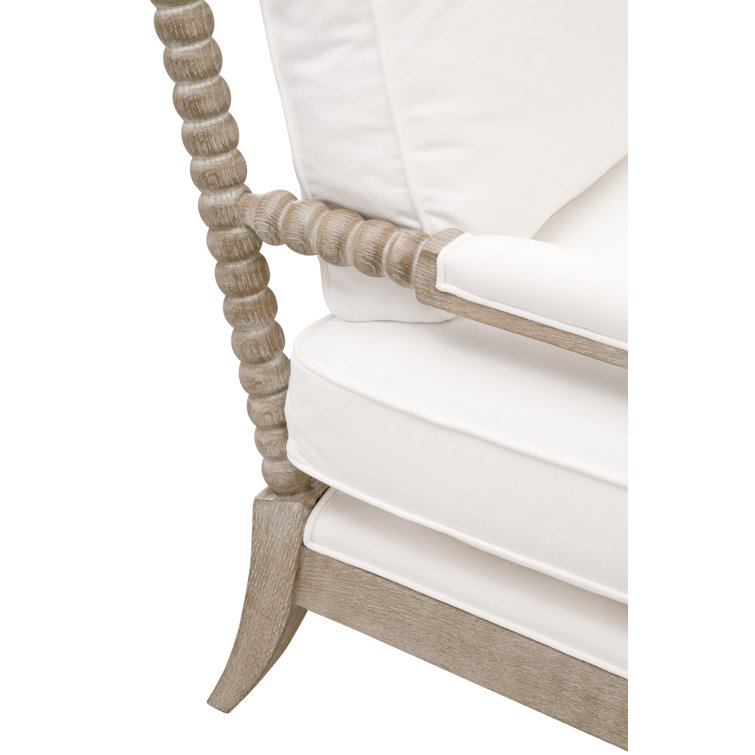 Natural Gray Oak and Pearl Upholstered Chaise Lounge with Brass Castors