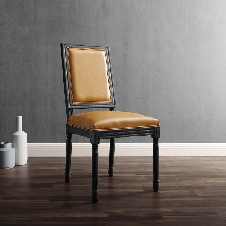 Black and Light Gray Upholstered Leather Side Chair with Wood Frame