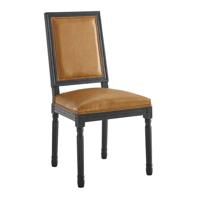 Black and Light Gray Upholstered Leather Side Chair with Wood Frame