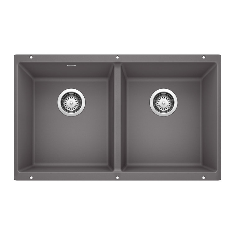Cinder Gray Granite Double Bowl Undermount Kitchen Sink