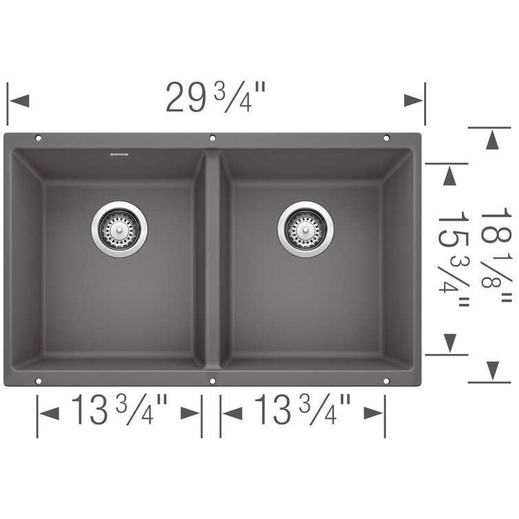 Cinder Gray Granite Double Bowl Undermount Kitchen Sink