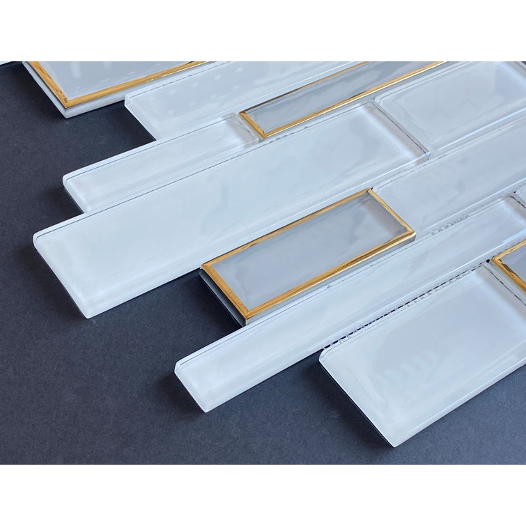 White and Gold Glass Linear Mosaic Wall Tile