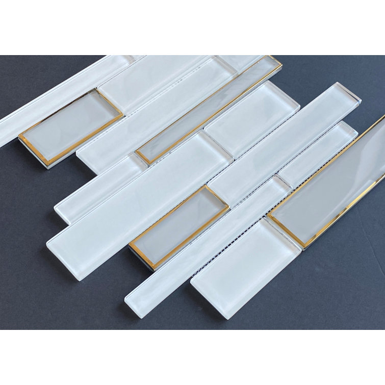 White and Gold Glass Linear Mosaic Wall Tile