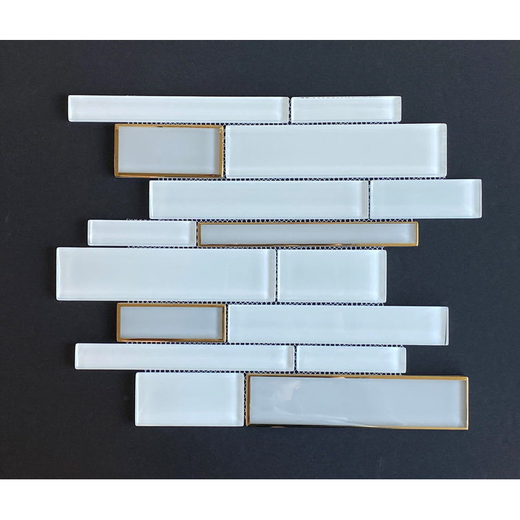 White and Gold Glass Linear Mosaic Wall Tile