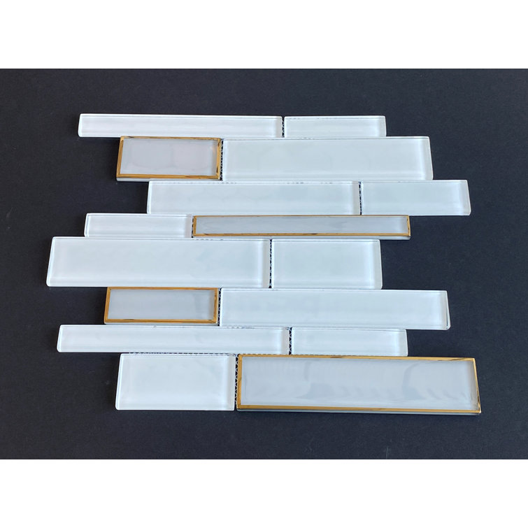 White and Gold Glass Linear Mosaic Wall Tile