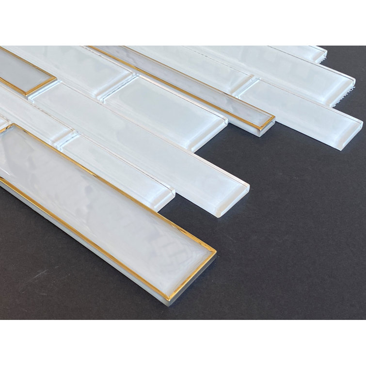 White and Gold Glass Linear Mosaic Wall Tile