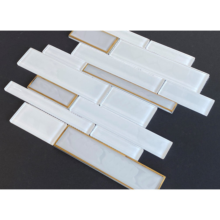 White and Gold Glass Linear Mosaic Wall Tile
