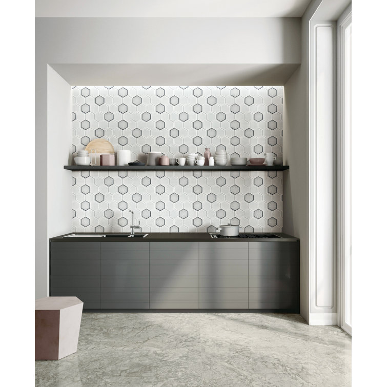 Silver and White Glass Honeycomb Mosaic Wall Tile