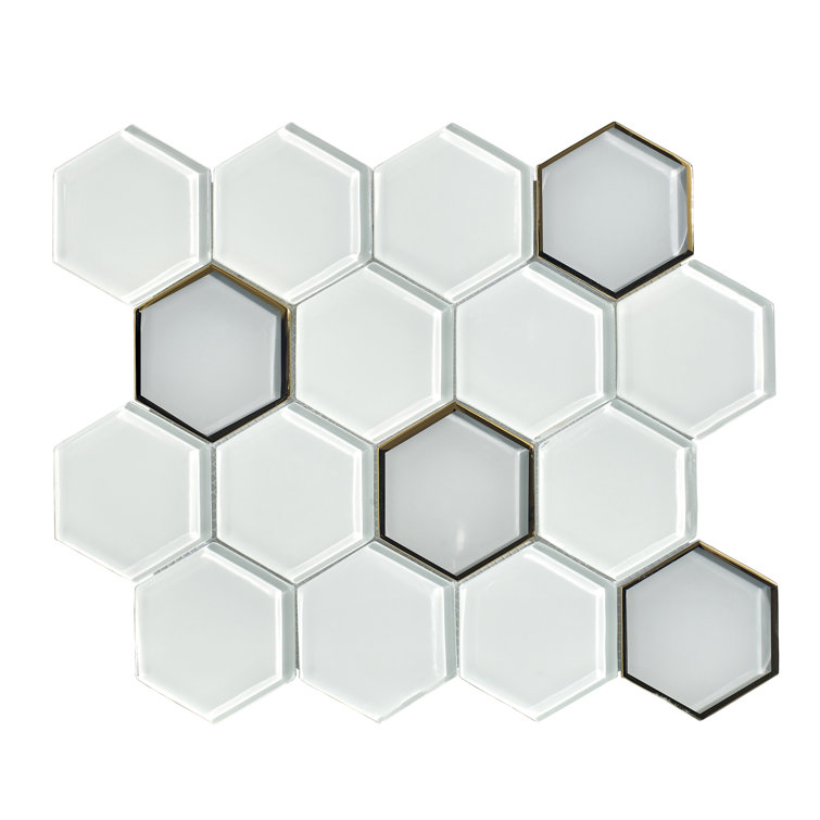 Gold and White Glass Honeycomb Mosaic Wall Tile