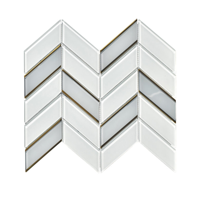 Gold and White Glass Chevron Mosaic Wall Tile