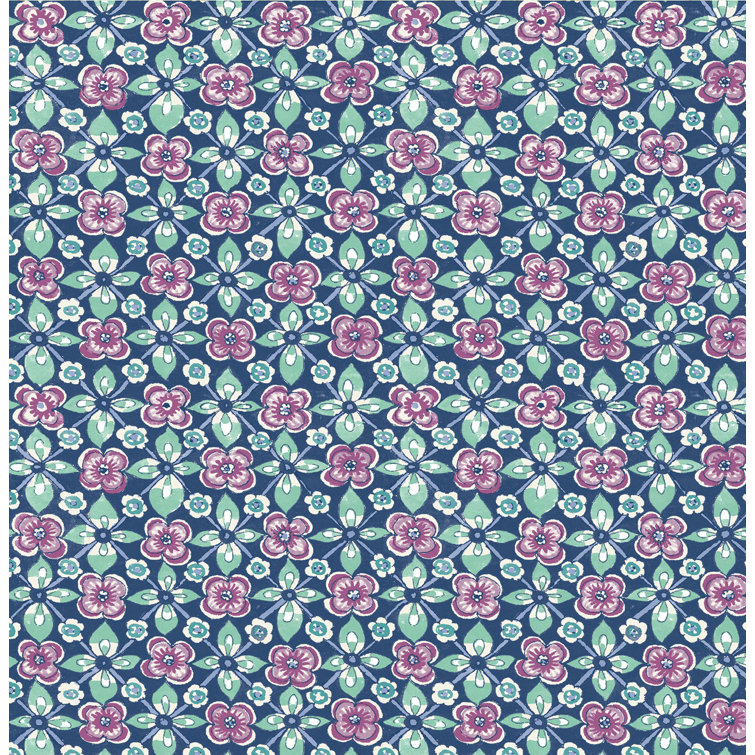 Indigo and Emerald Non-Woven Floral Wallpaper Roll