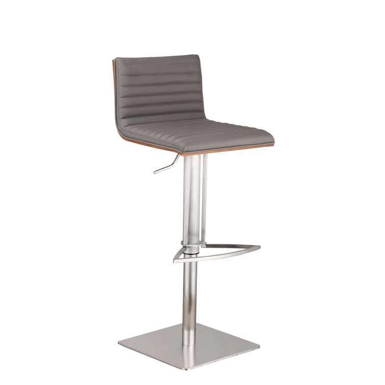 Contemporary 32" Gray Faux Leather & Walnut Swivel Bar Stool