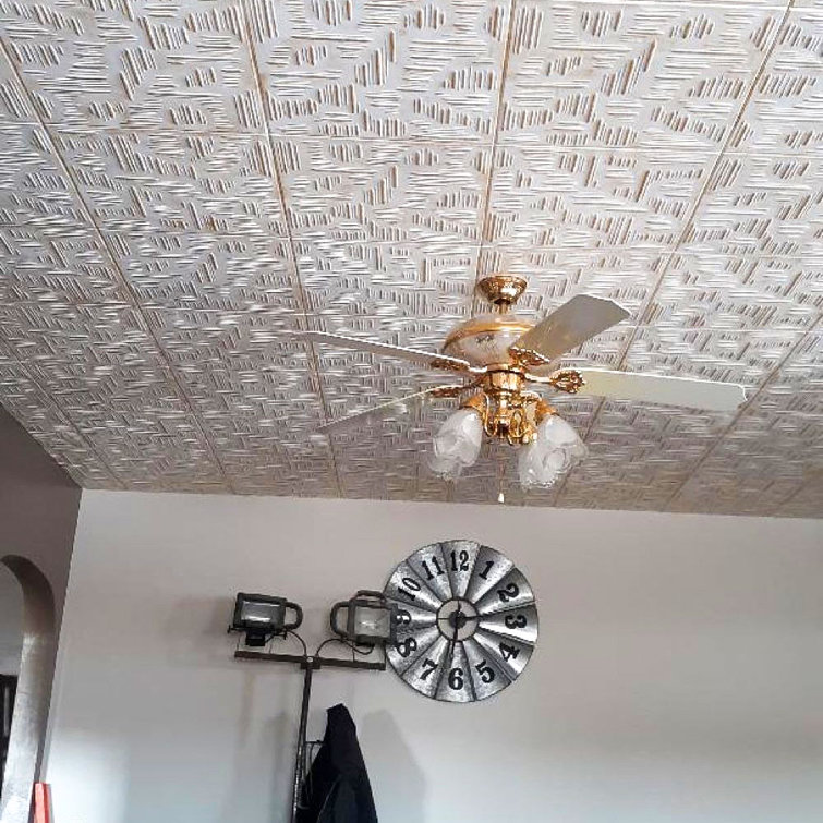 White Washed Gold Faux Tin Glue-Up Ceiling Tile