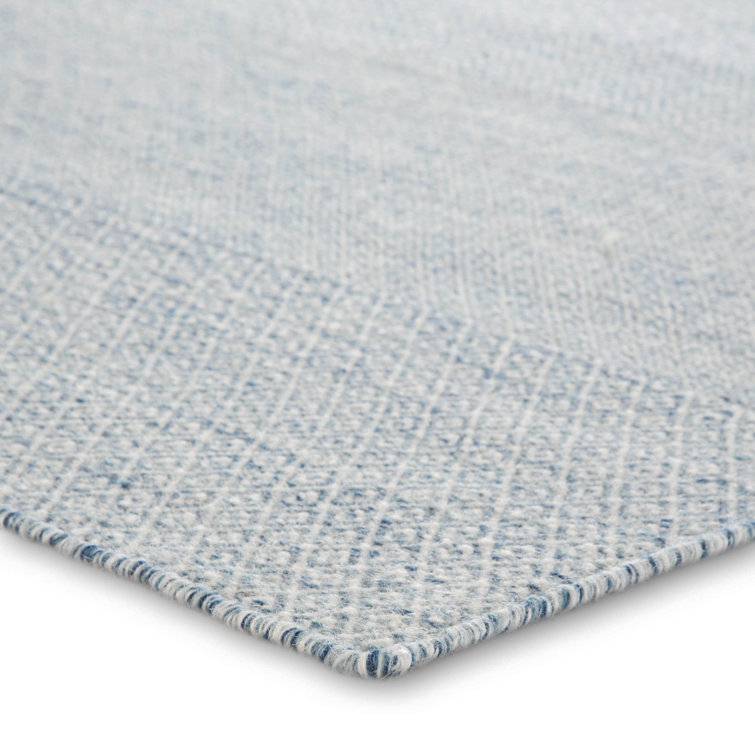 Light Blue Wool Trellis Flat Woven Reversible Rug 2'6"x10'