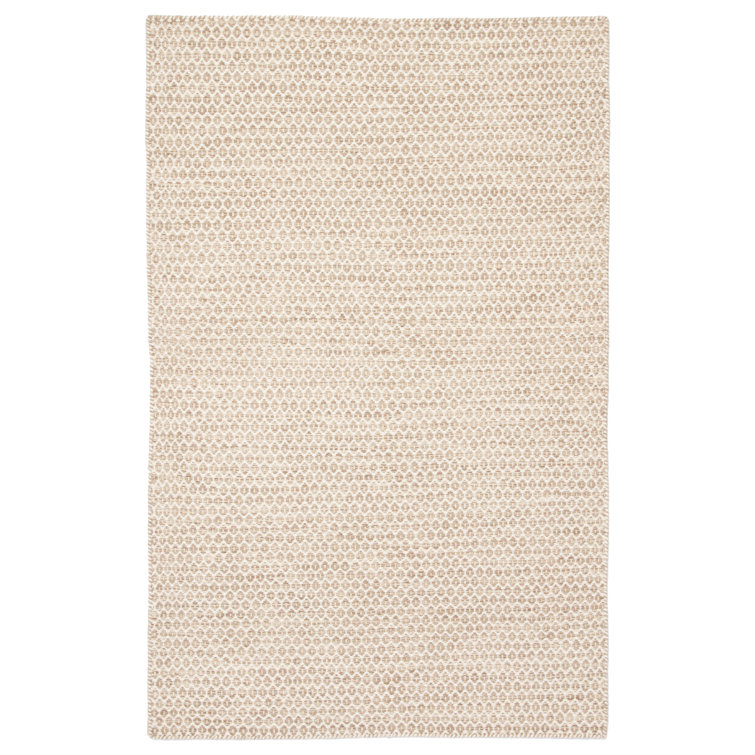 Ivory Geometric Flat Woven Wool Area Rug 5' x 8'