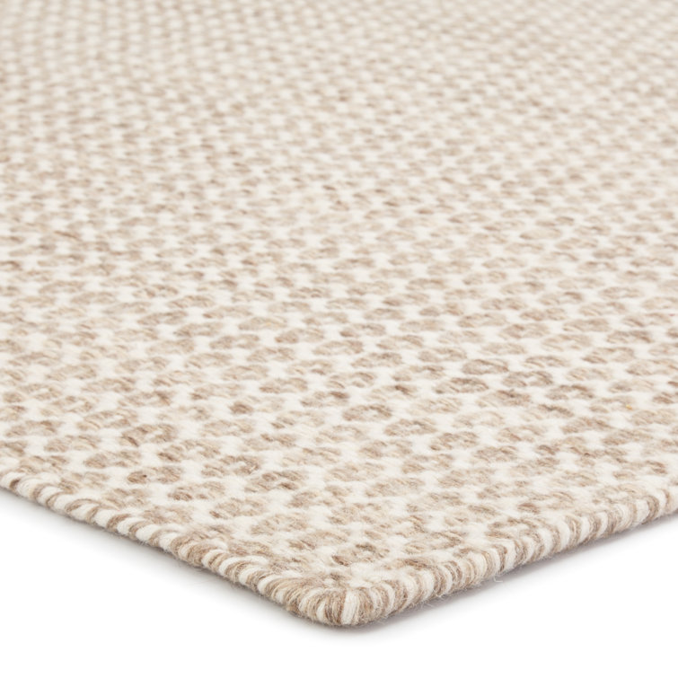 Ivory Geometric Flat Woven Wool Area Rug 5' x 8'