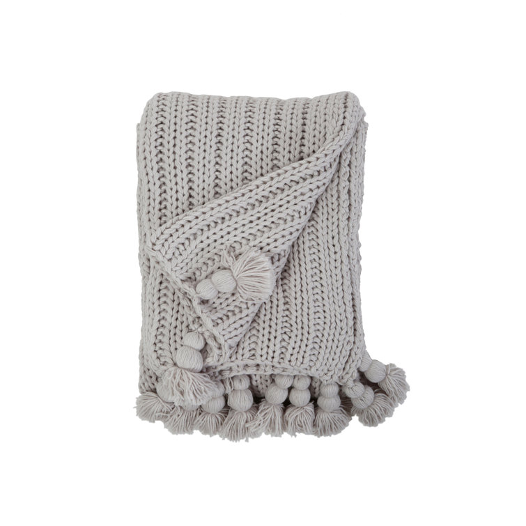 Anacapa Light Gray Chunky Knit Oversized Throw with Tassels