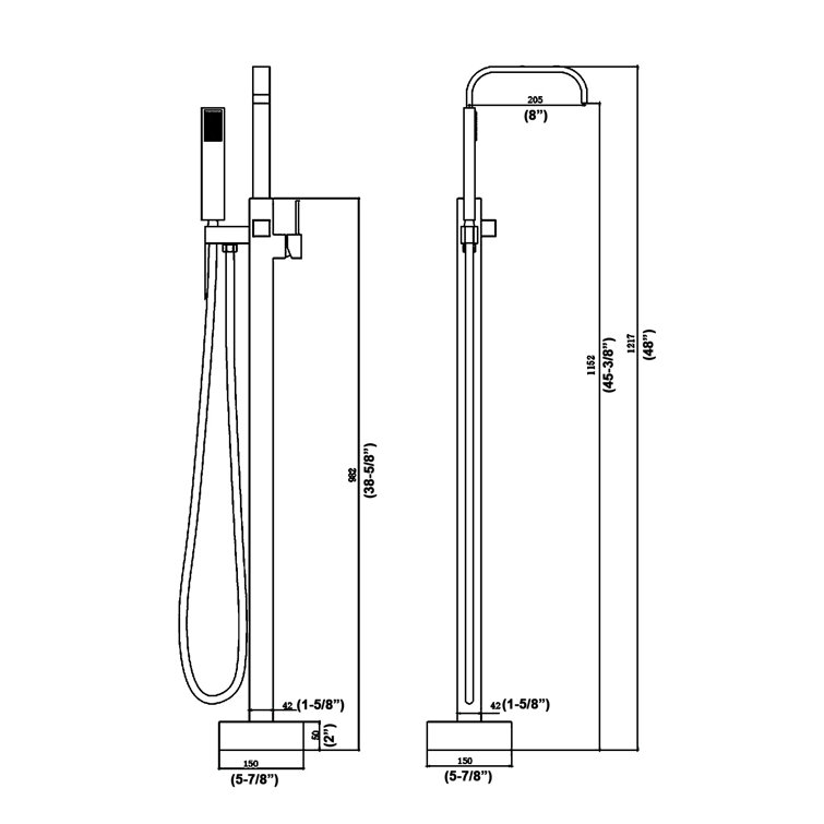 Matte Black Brass Freestanding Bathtub Faucet with Hand Shower