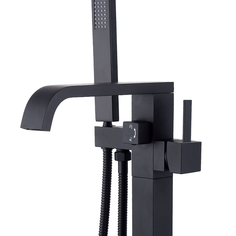 Matte Black Brass Freestanding Bathtub Faucet with Hand Shower