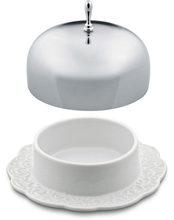 White Polished Porcelain Round Butter Dish with Lid