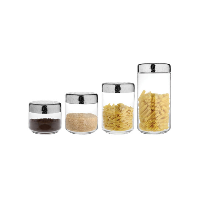 Contemporary Glass Jar with Silver Hermetic Lid