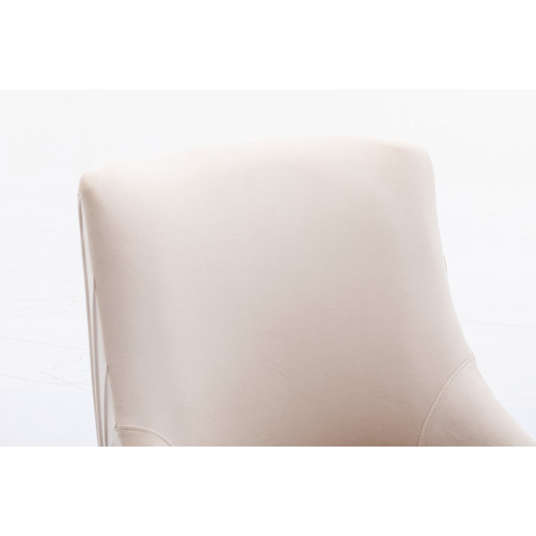 Beige Velvet Upholstered Side Chair with Metal Legs, Set of 2