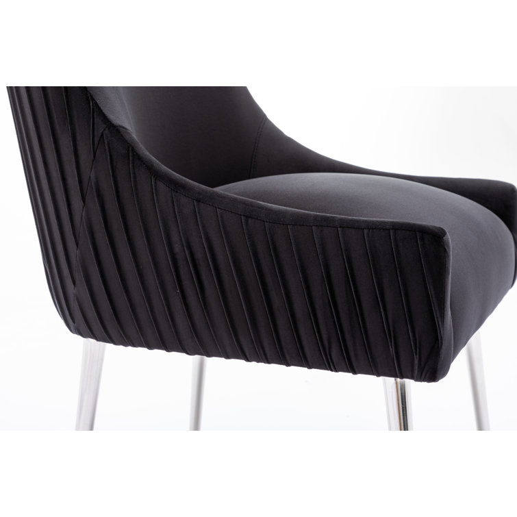 Black Velvet Upholstered Side Chair with Silver Metal Legs