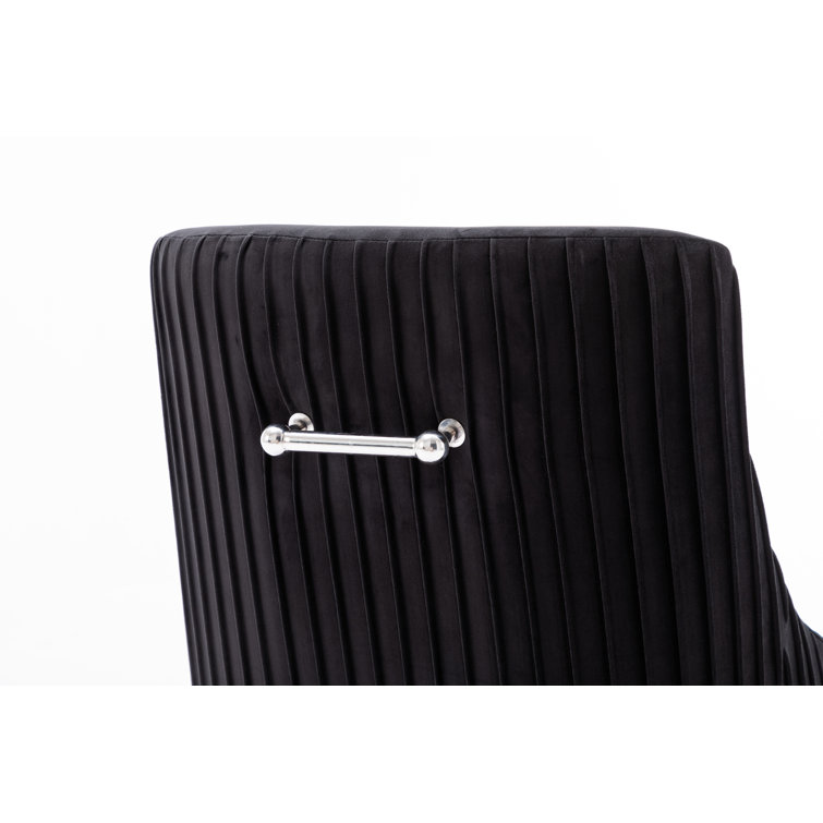 Black Velvet Upholstered Side Chair with Silver Metal Legs