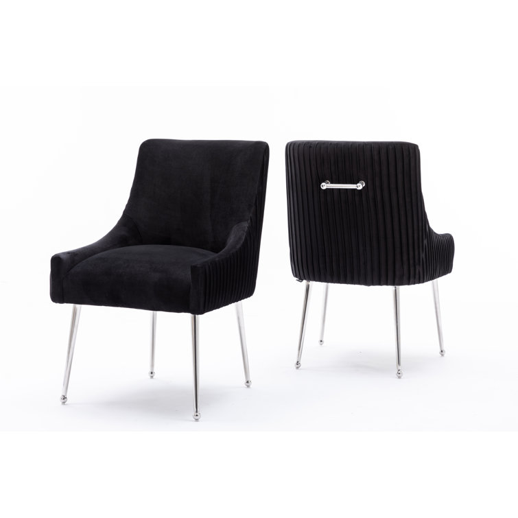 Black Velvet Upholstered Side Chair with Silver Metal Legs