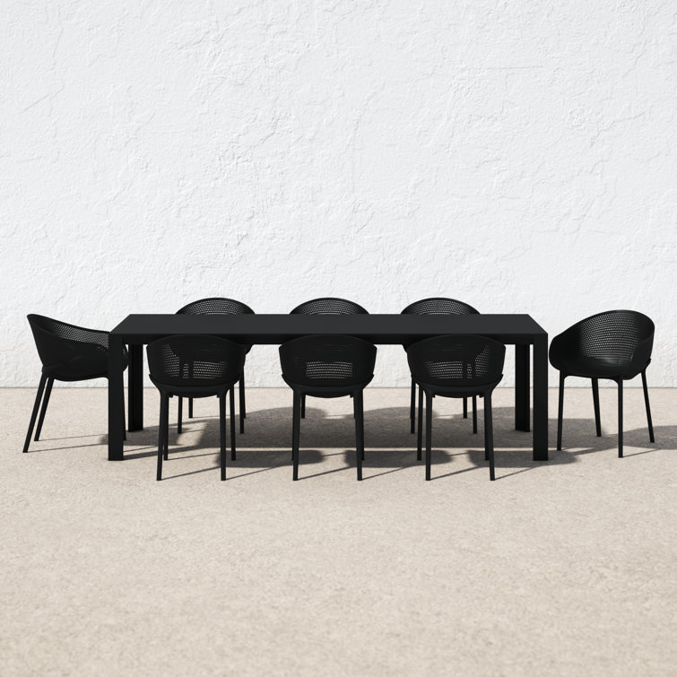 Siesta Air XL 11-Piece Extendable Black Dining Set with Stackable Chairs