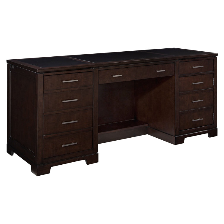 Transitional Brown Executive Desk with Integrated Power and Storage