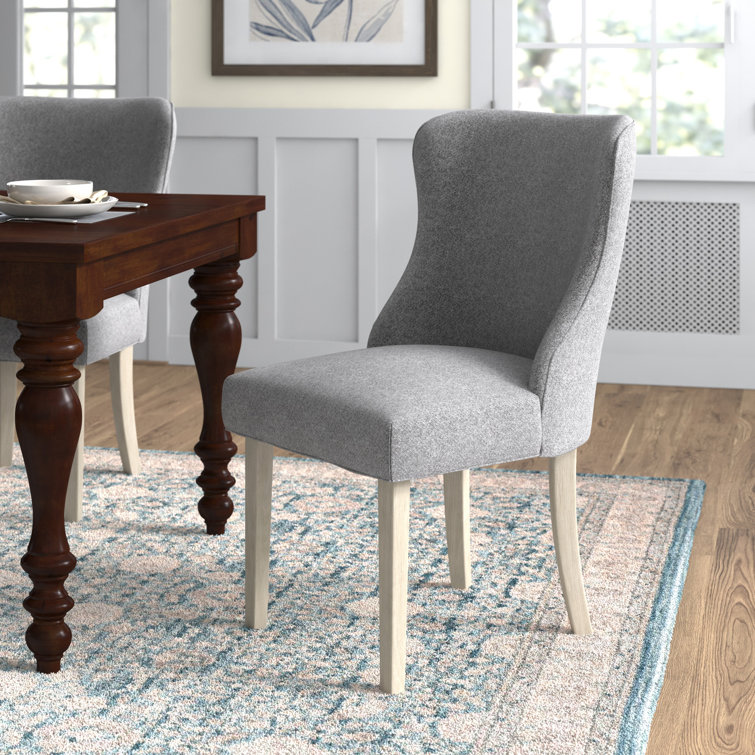Light Grey Upholstered High Back Wood Side Chair