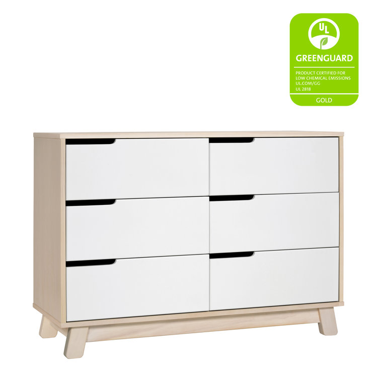 Hudson Mid-Century Modern 6-Drawer Dresser in Washed Natural/White