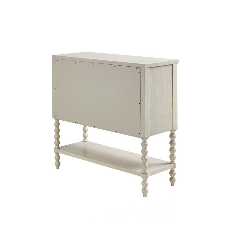 Antique White Acacia Double Drawer Chest with Spindle Legs