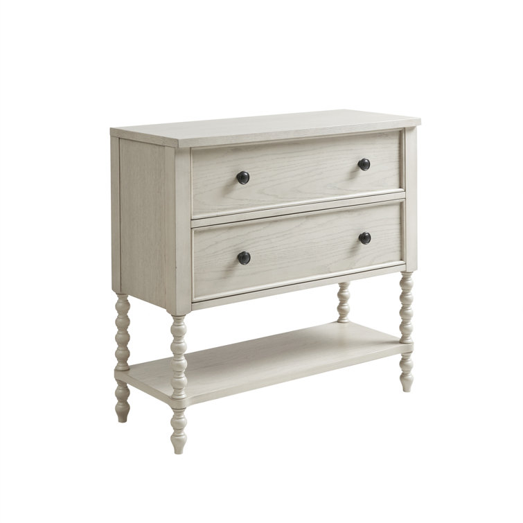 Antique White Acacia Double Drawer Chest with Spindle Legs