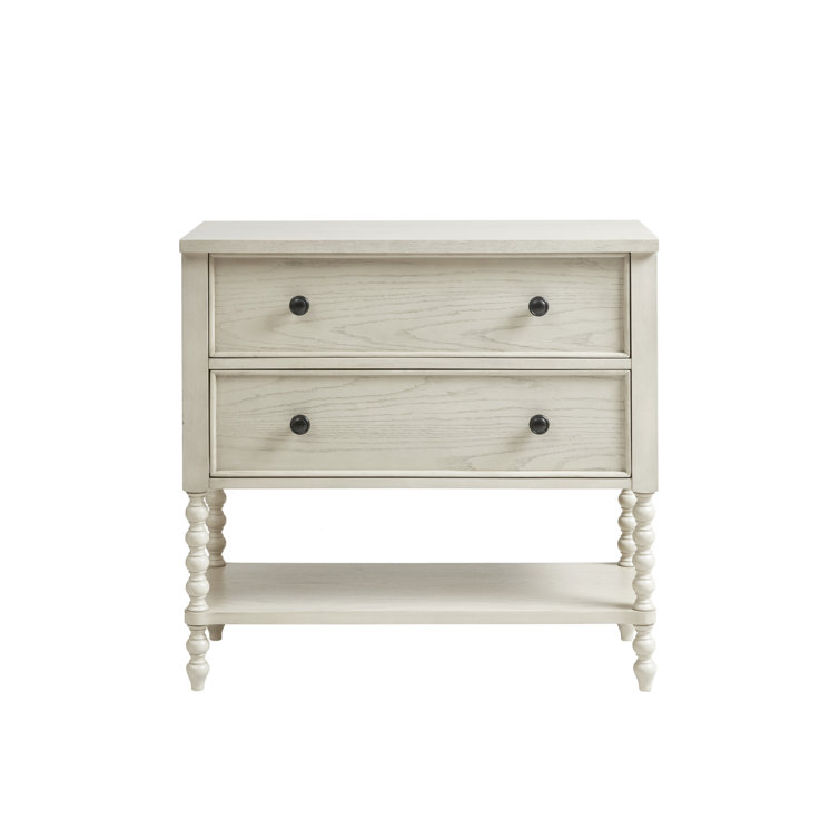Antique White Acacia Double Drawer Chest with Spindle Legs
