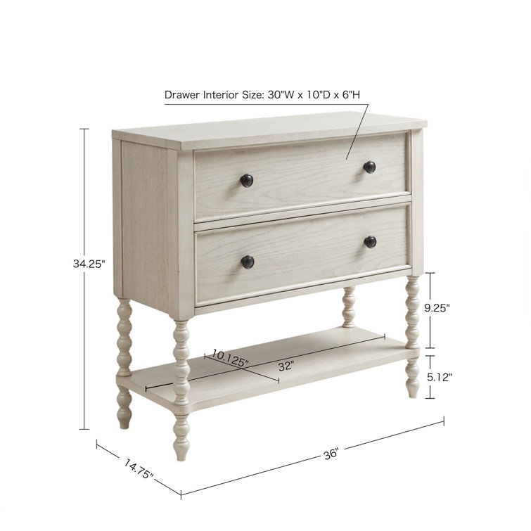 Antique White Acacia Double Drawer Chest with Spindle Legs
