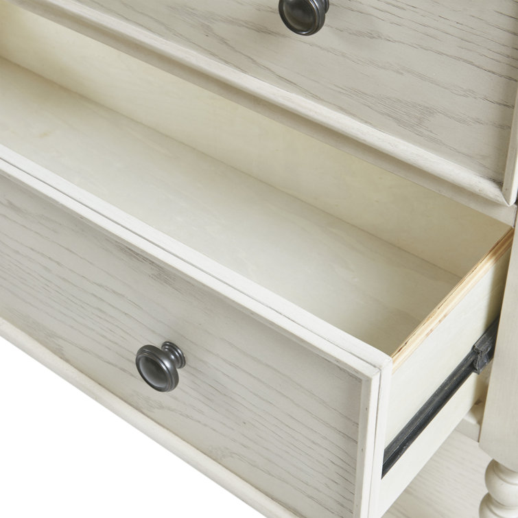 Antique White Acacia Double Drawer Chest with Spindle Legs