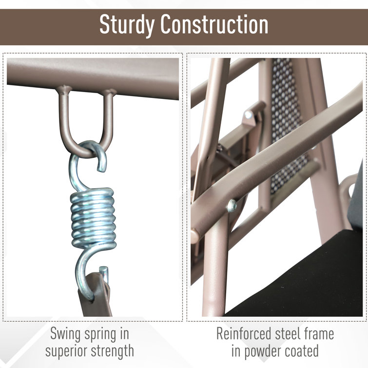 Black Steel Outdoor Patio Swing with Cushions and Canopy