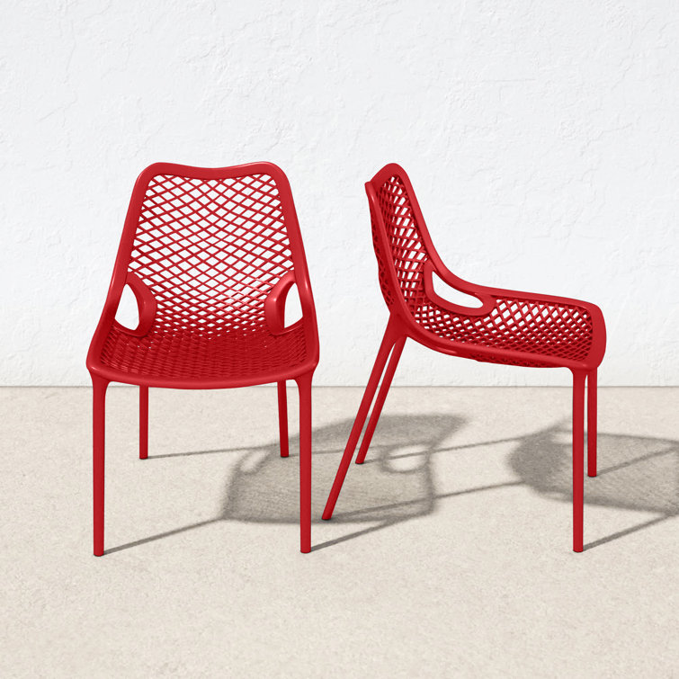 Red Stackable Plastic Outdoor Dining Chairs, Set of 2