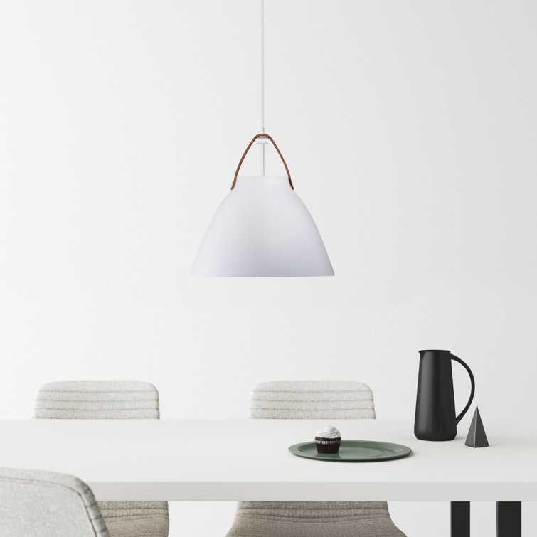 Tan Leather and White Dome Pendant Light with Adjustable Cord
