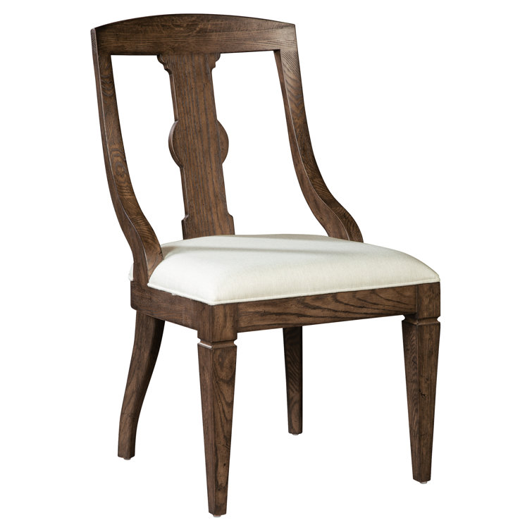 Elegant Oak and Linen White Slat-Back Arm Chair